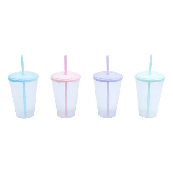 35 Vasos Tini Glitter Con Tapa Y Sorbete 420cc Souvenir